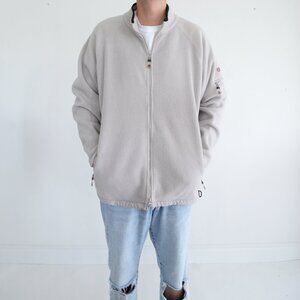 Vintage 90S Nevada Zip Up Arm Zipper Pocket Soft Fleece Taupe Sweater Medium